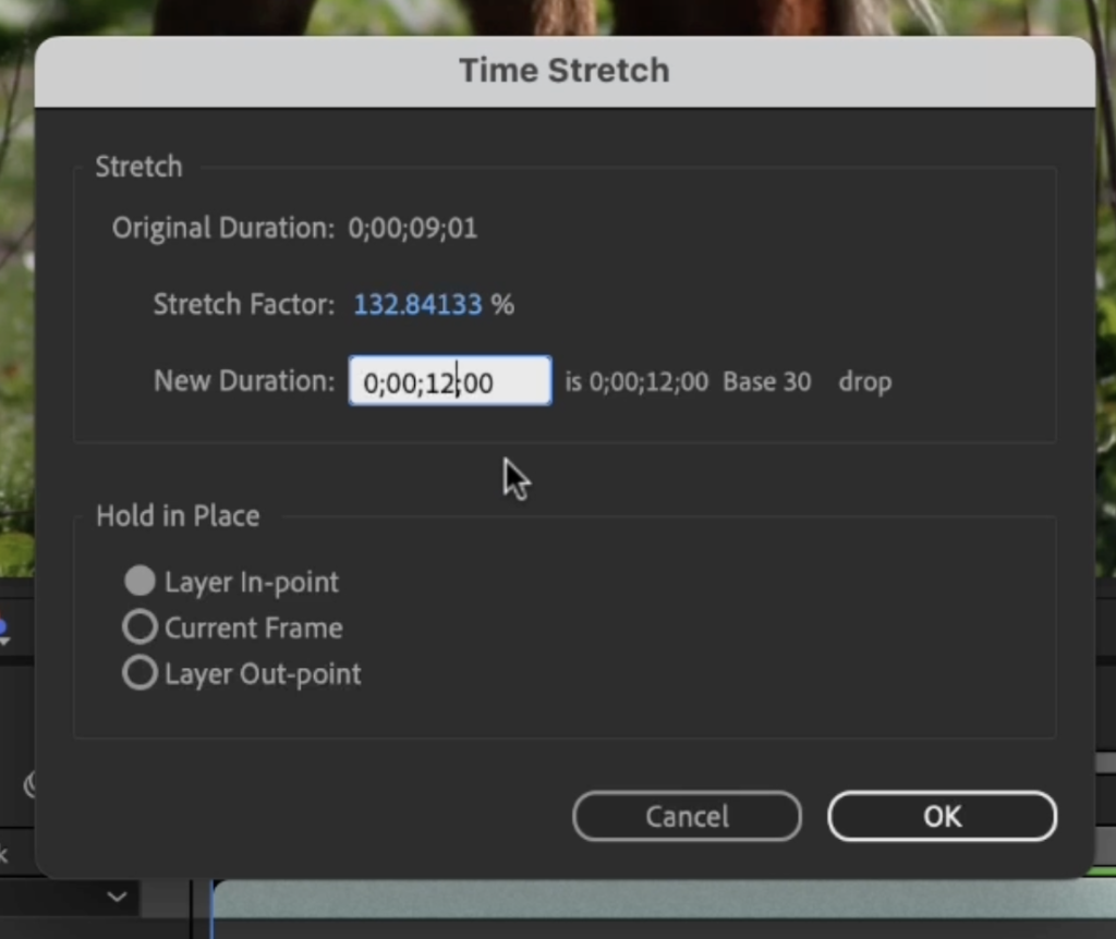 Time Stretch tool in After Effects to change length of a clip