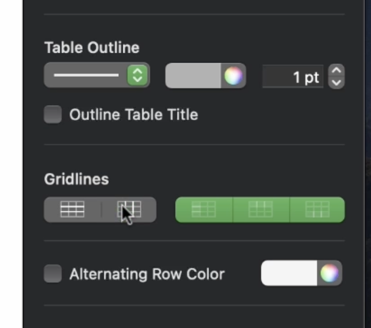 Gridlines section in Apple Numbers